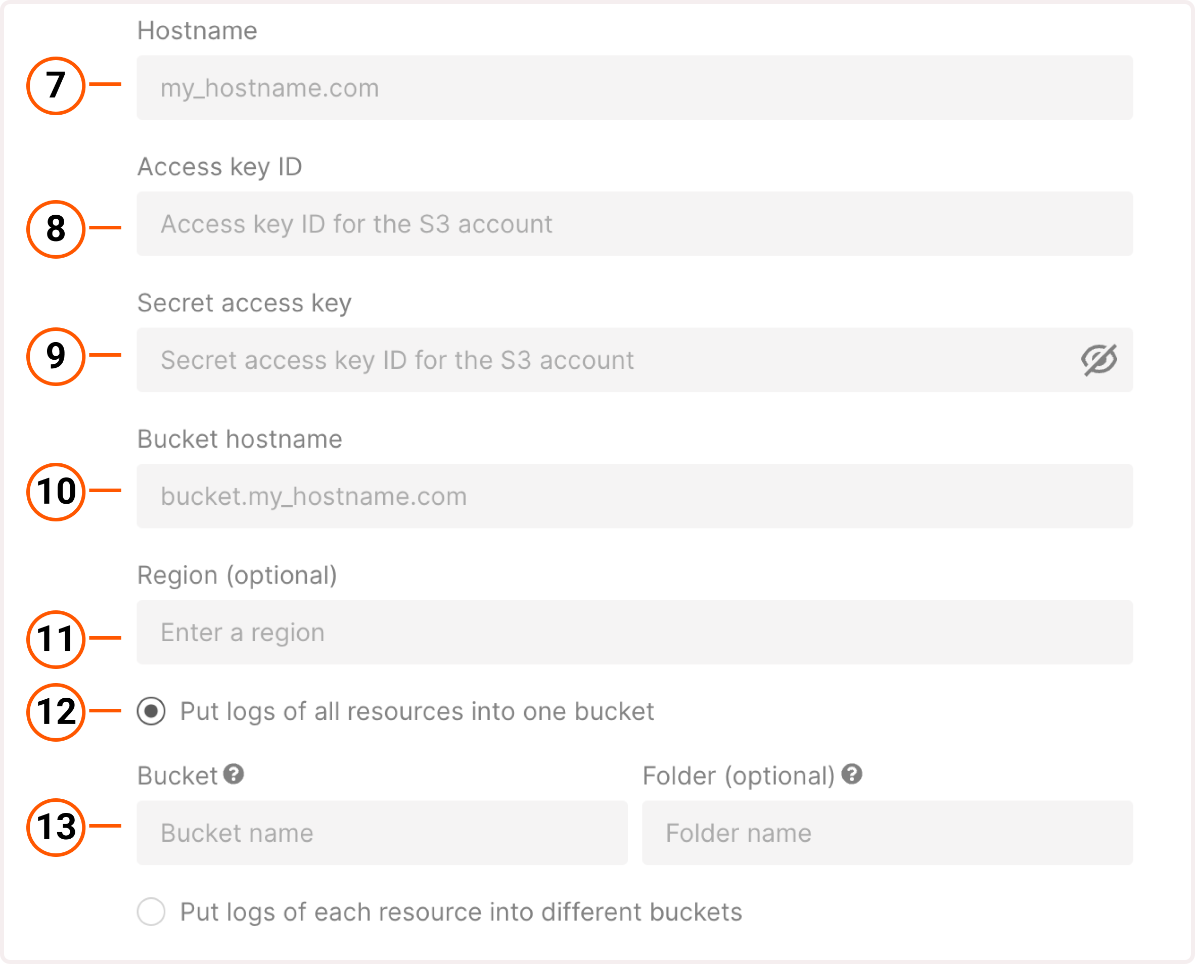 Raw logs settings for 3-rd party S3 storage